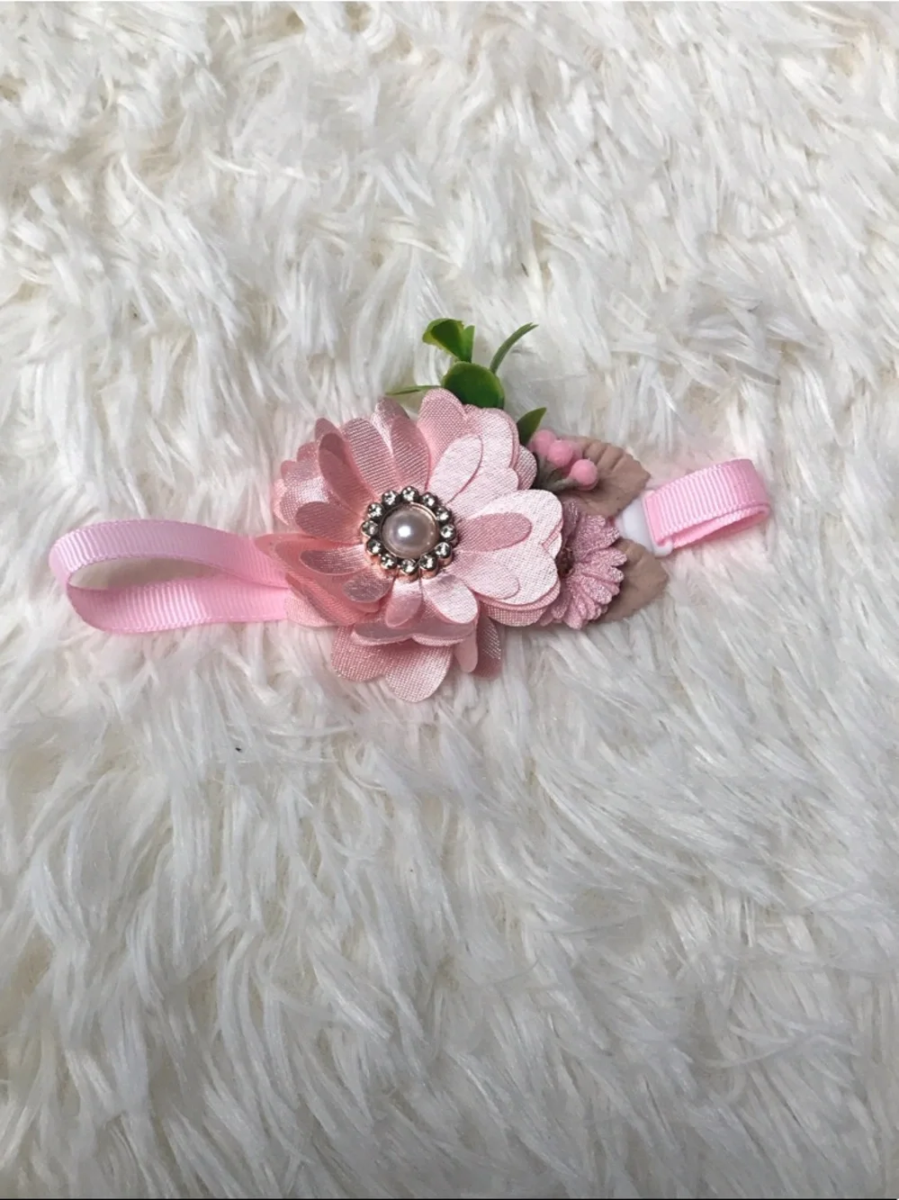 Pink Floral Pet Necklace with Pearl Accent